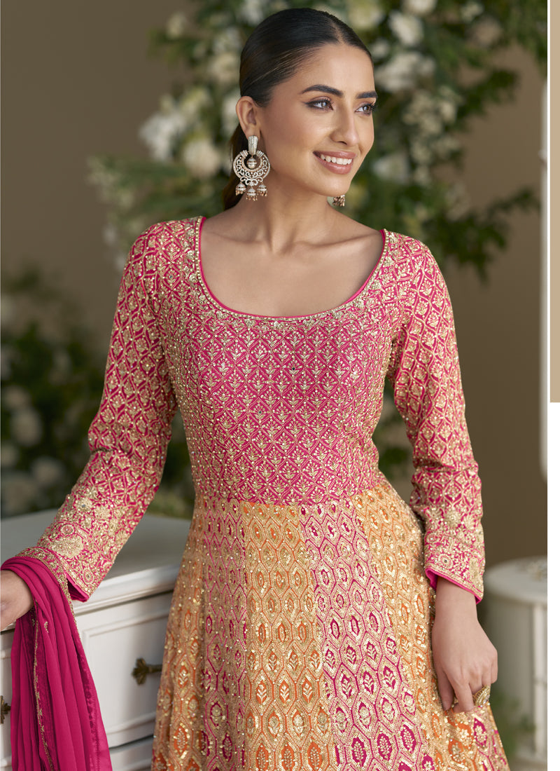 Pink Embroidered Seroski Zarkan Gown with Matching Dupatta