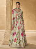 Off white real Chinon silk Anarkali suit with ornate embroidery for wedding fashion