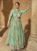 Bottel green real chinon silk Anarkali suit with heavy embroidery
