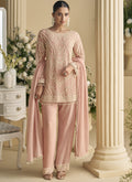 Light Peach Georgette and Net Salwar Suit with intricate beadwork