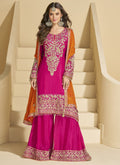 Pink Chinon Silk Palazzo Suit with intricate embroidery and gota patti