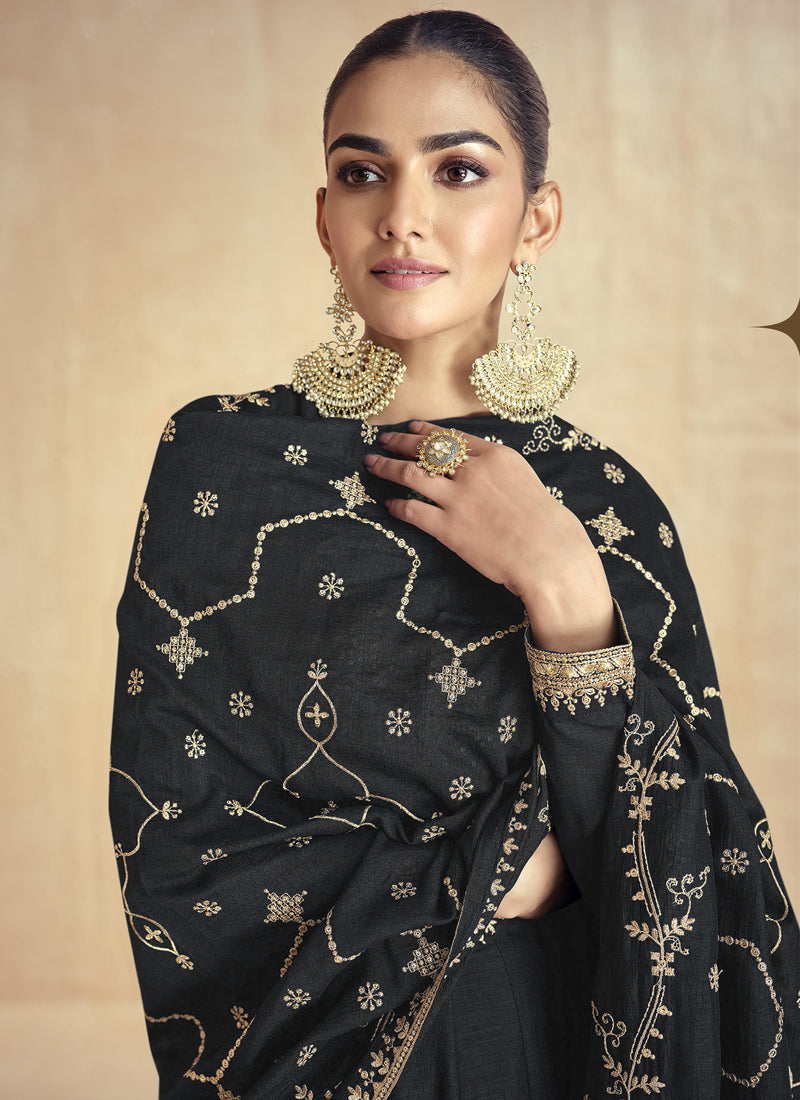 Black Silk Embroidered Anarkali Suit with Gota Patti & Sequence