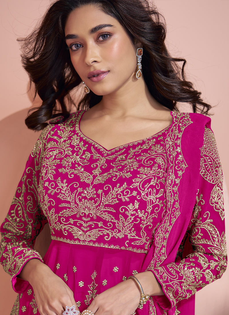 Pink Georgette Embroidered Designer Sharara Suit