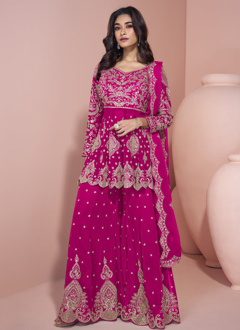 Pink georgette designer sharara suit with gota patti and embroidery
