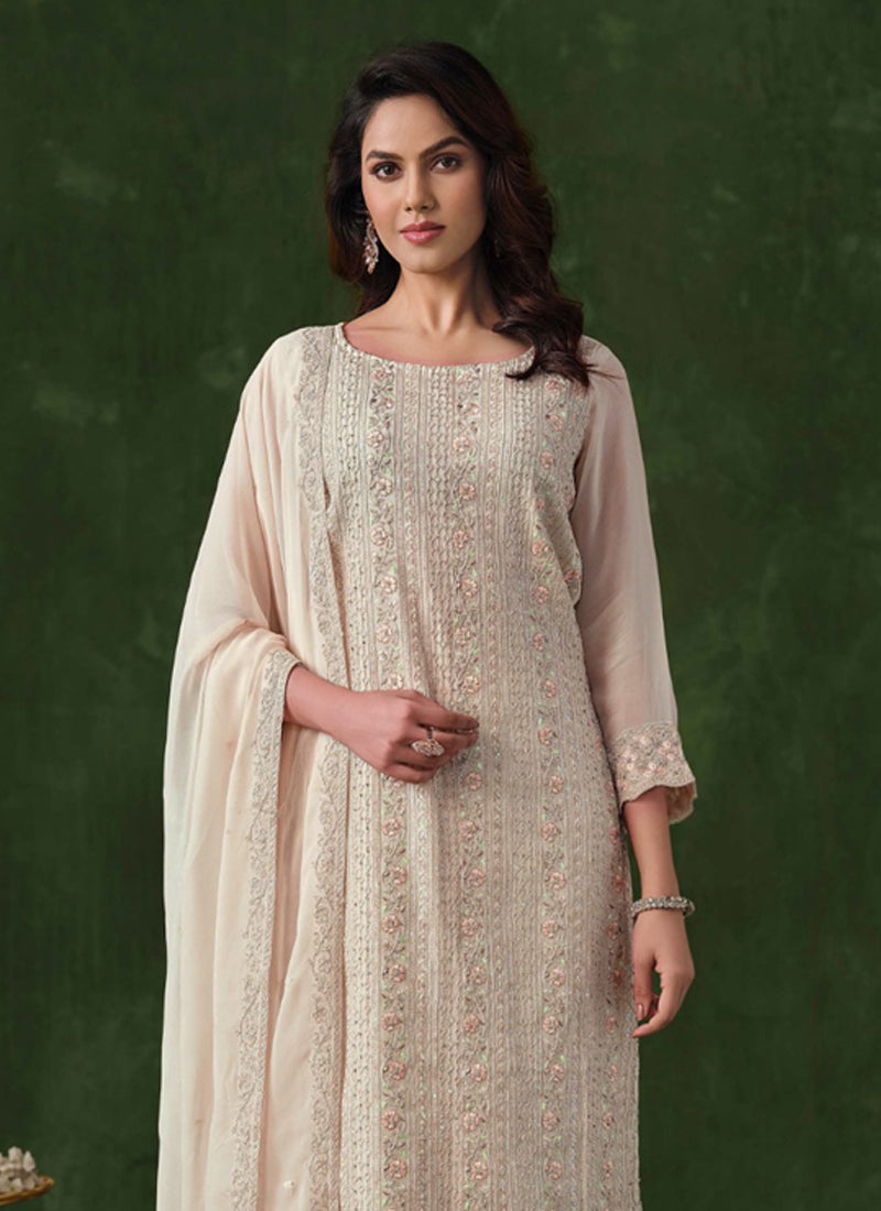 Off White Rangoli Silk Sequence Embroidered Salwar Suit