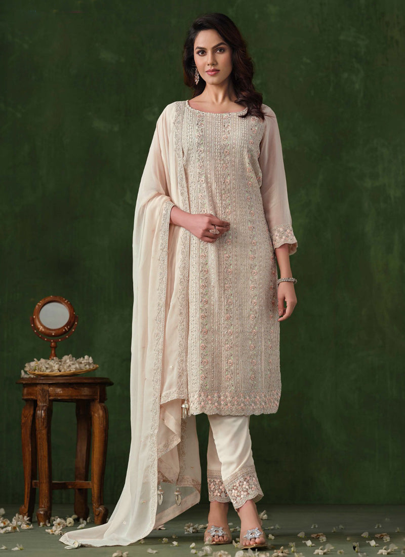 Off White Rangoli Silk salwar suit with Gota Patti and Resham embroidery