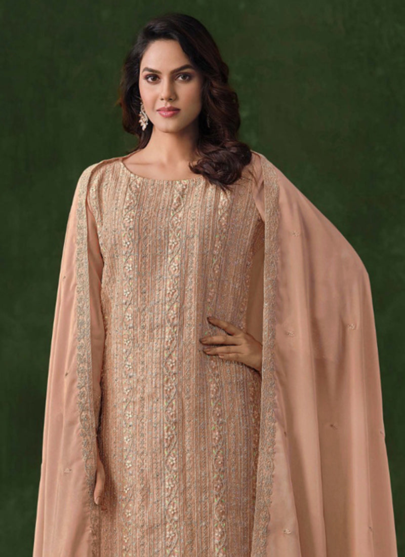 Beige Rangoli Silk Sequence Embroidery Salwar Suit for Weddings