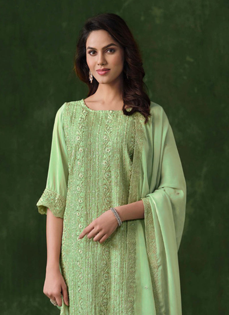 Lime Green Rangoli Silk Salwar Suit with Sequence & Zari Work