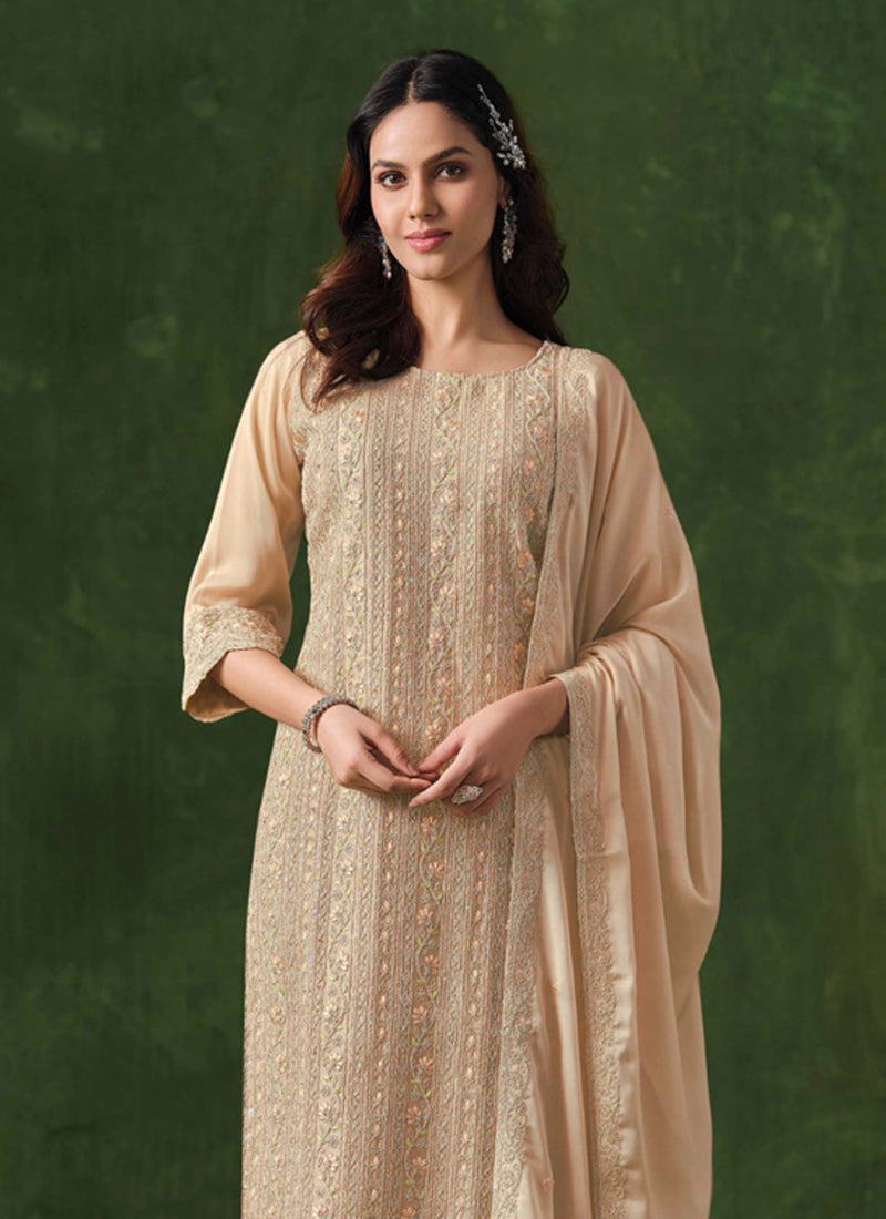 Cream Rangoli Silk Salwar Suit with Gota Patti and Embroidery