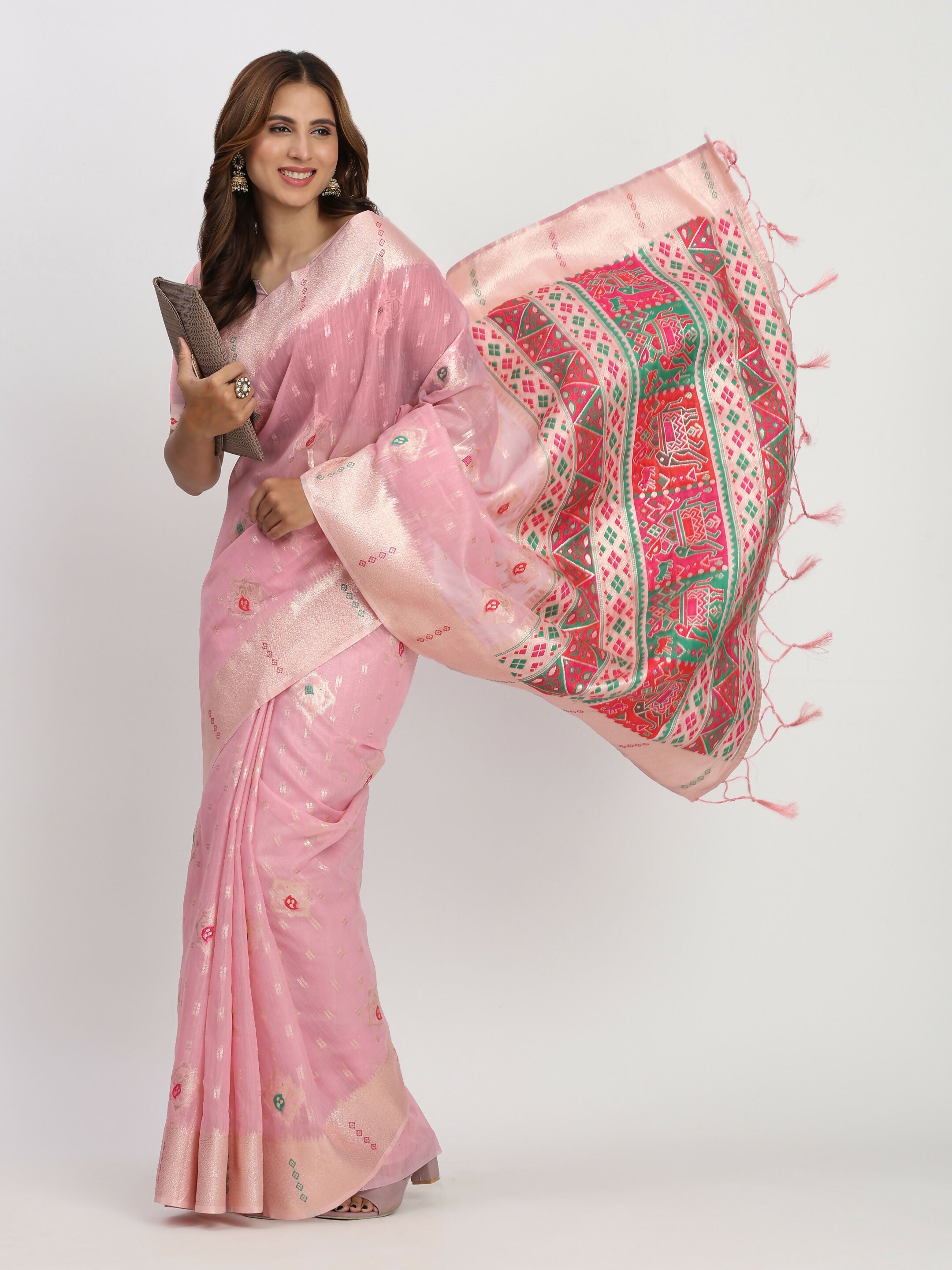 Light Pink Linen Cotton Saree with Matching Blouse