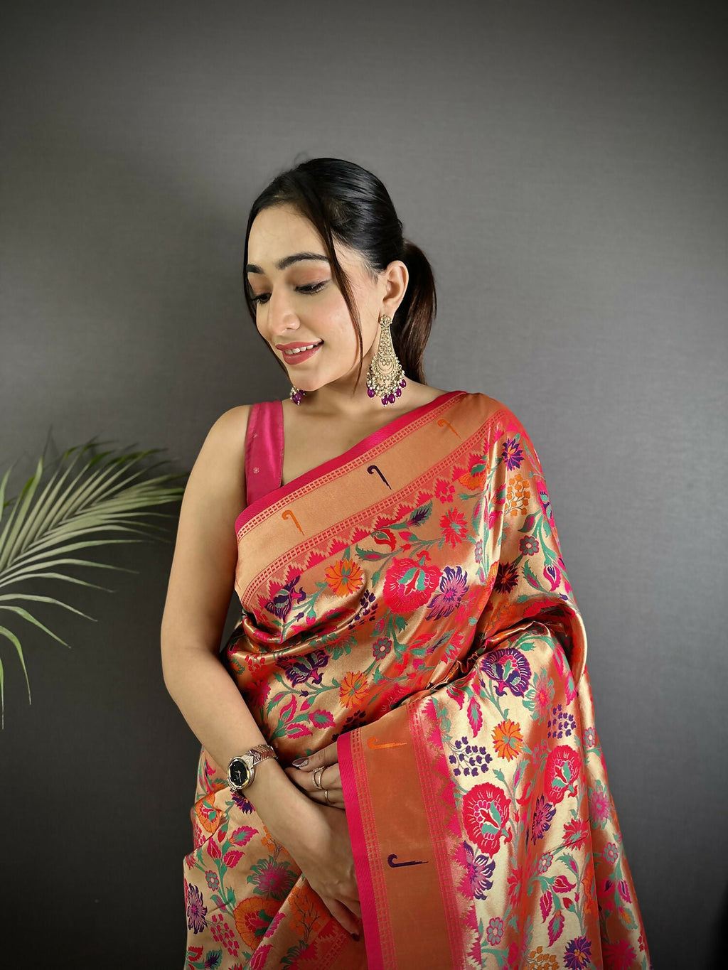 Rani Pink Soft Silk Paithani Saree with Zari Weaving