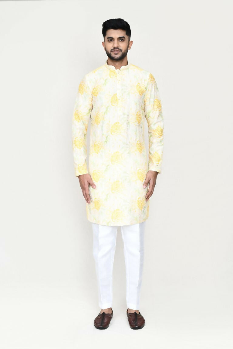 Yellow Rayon Digital Print Kurta with Straight Fit Pant