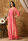 Elegant pink maslin kurta set with organza dupatta and chinnon pants
