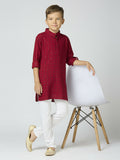 Boys maroon cotton kurta and pyjama set with detailed sequin embroidery