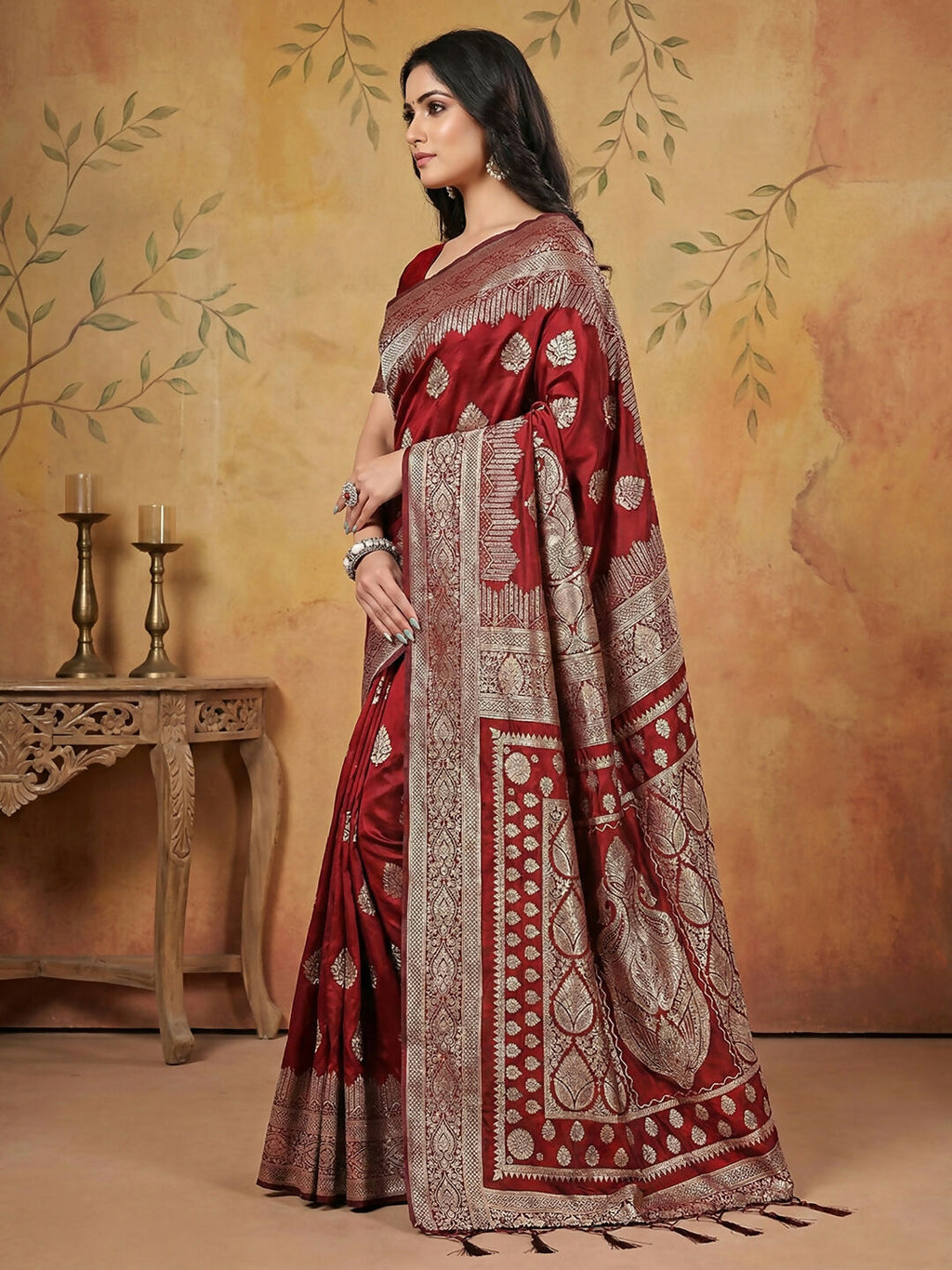 Maroon Silk Blend Saree for Traditional Occasions