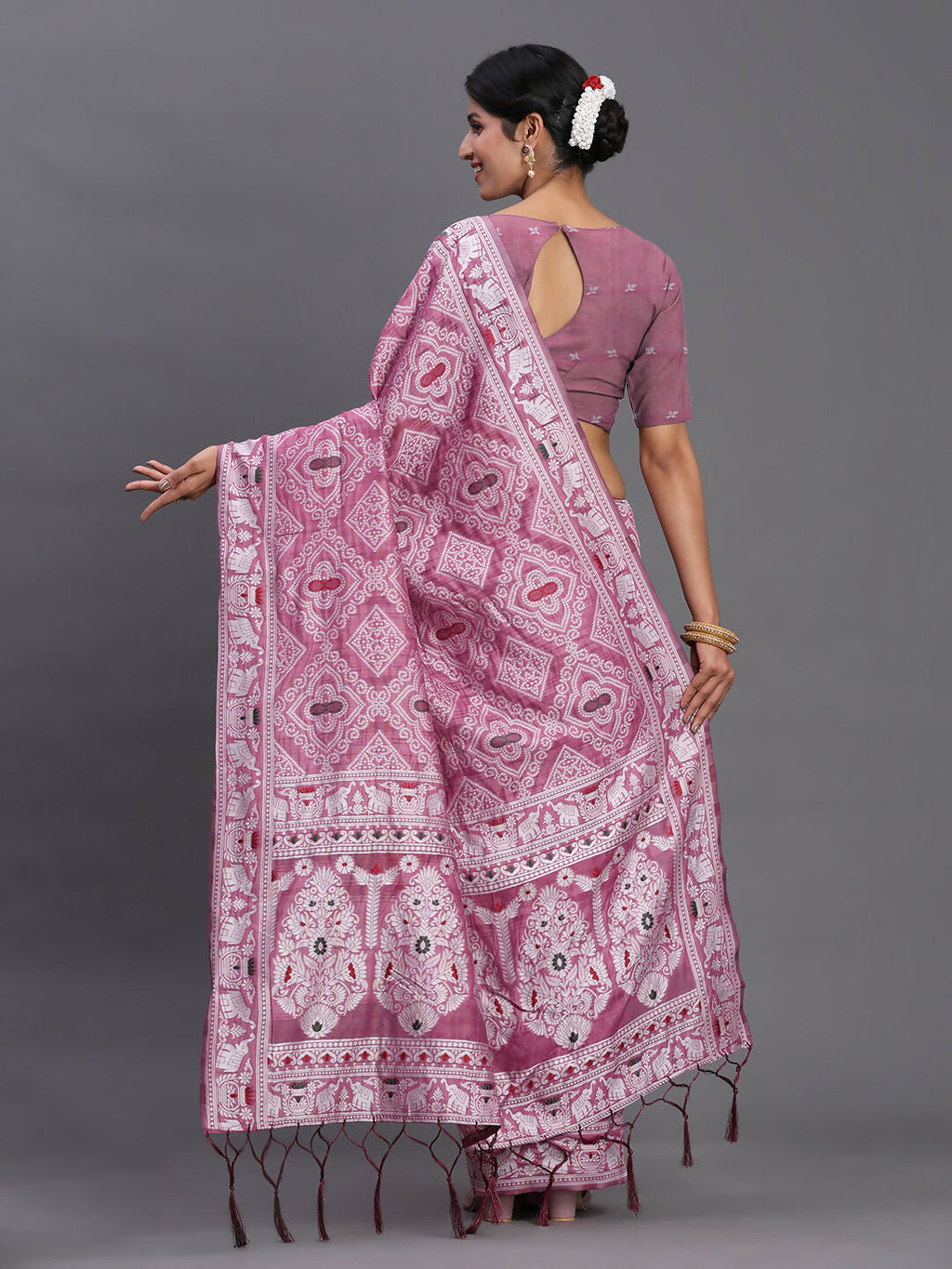 Purple Linen Cotton Saree with Matching Blouse Piece