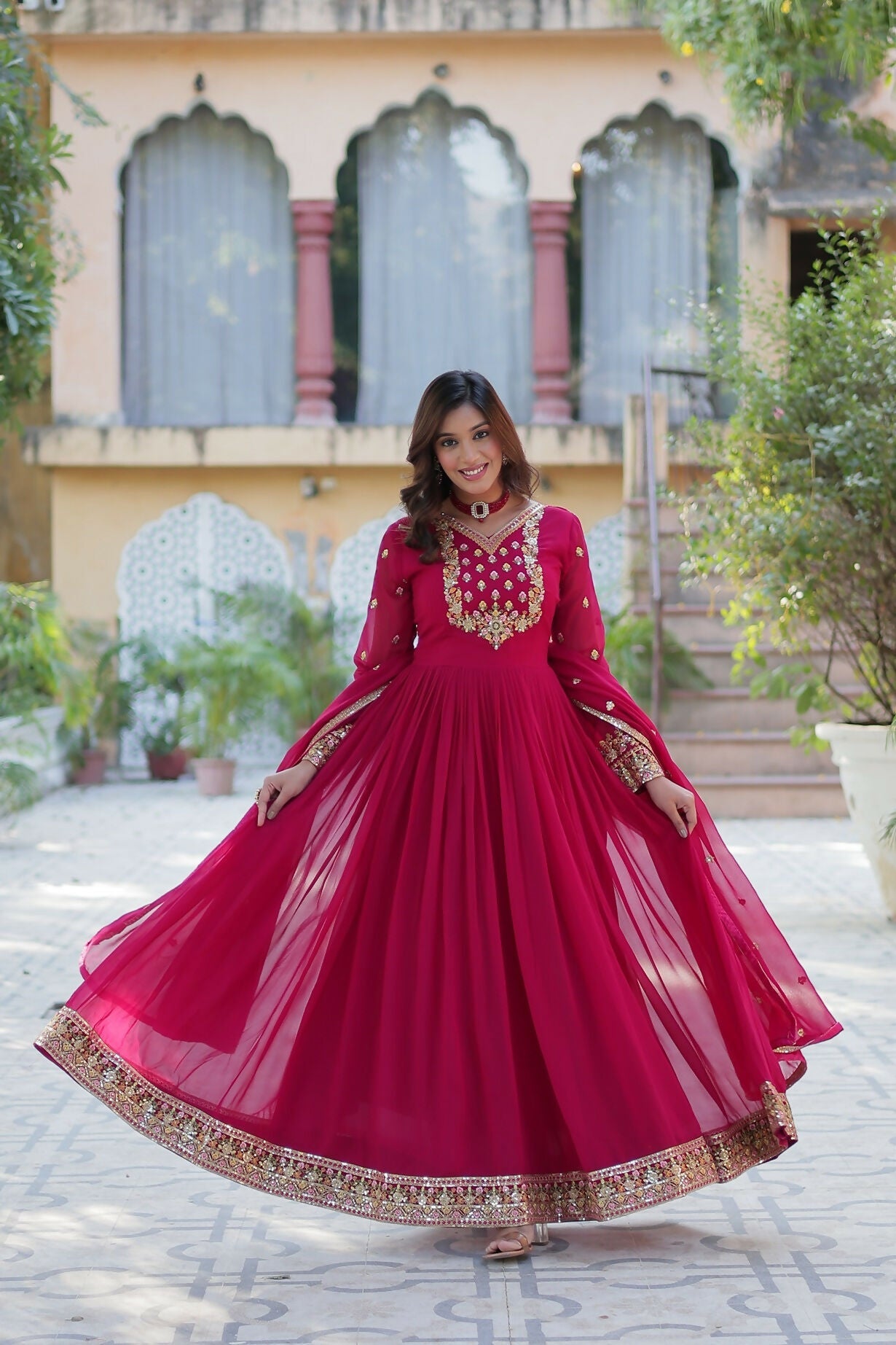 Joban Fashion Pink Georgette Sequence Embroidery Work Kurta Set