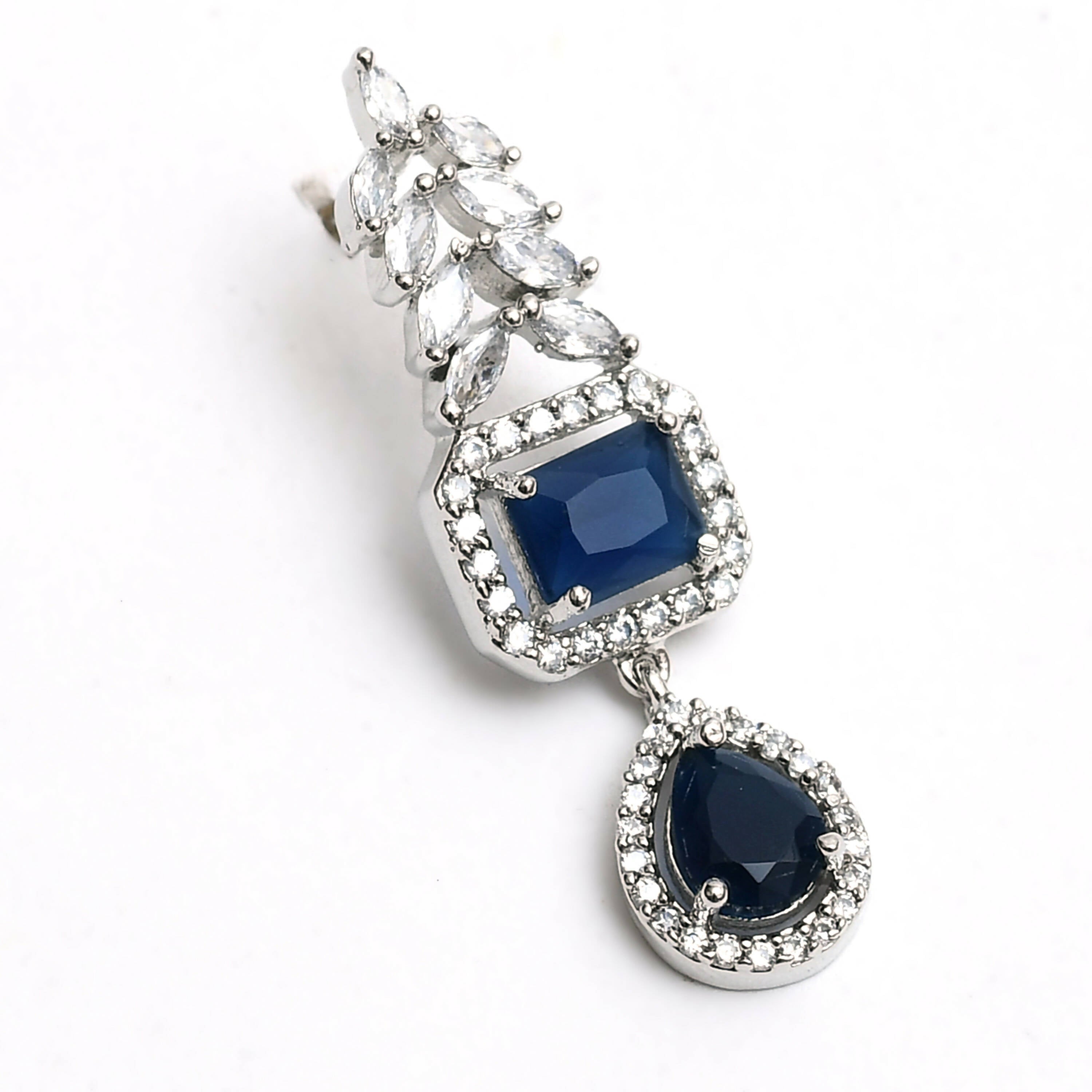 American Diamond Silver-Plated Navy Blue Choker Set