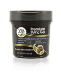 20 oz jar of Via Natural Premium Styling Gel with black and gold branding