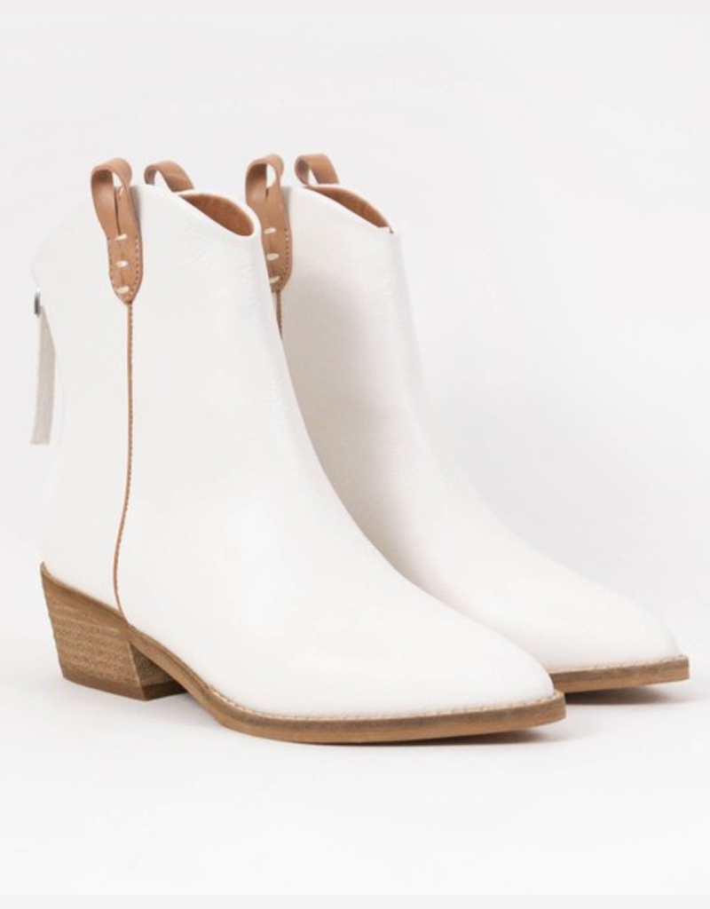 Victoria White Bootie: Curved Topline Ankle Boot with 2-inch Heel