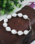 Handmade white pearl bracelet with brass base for women