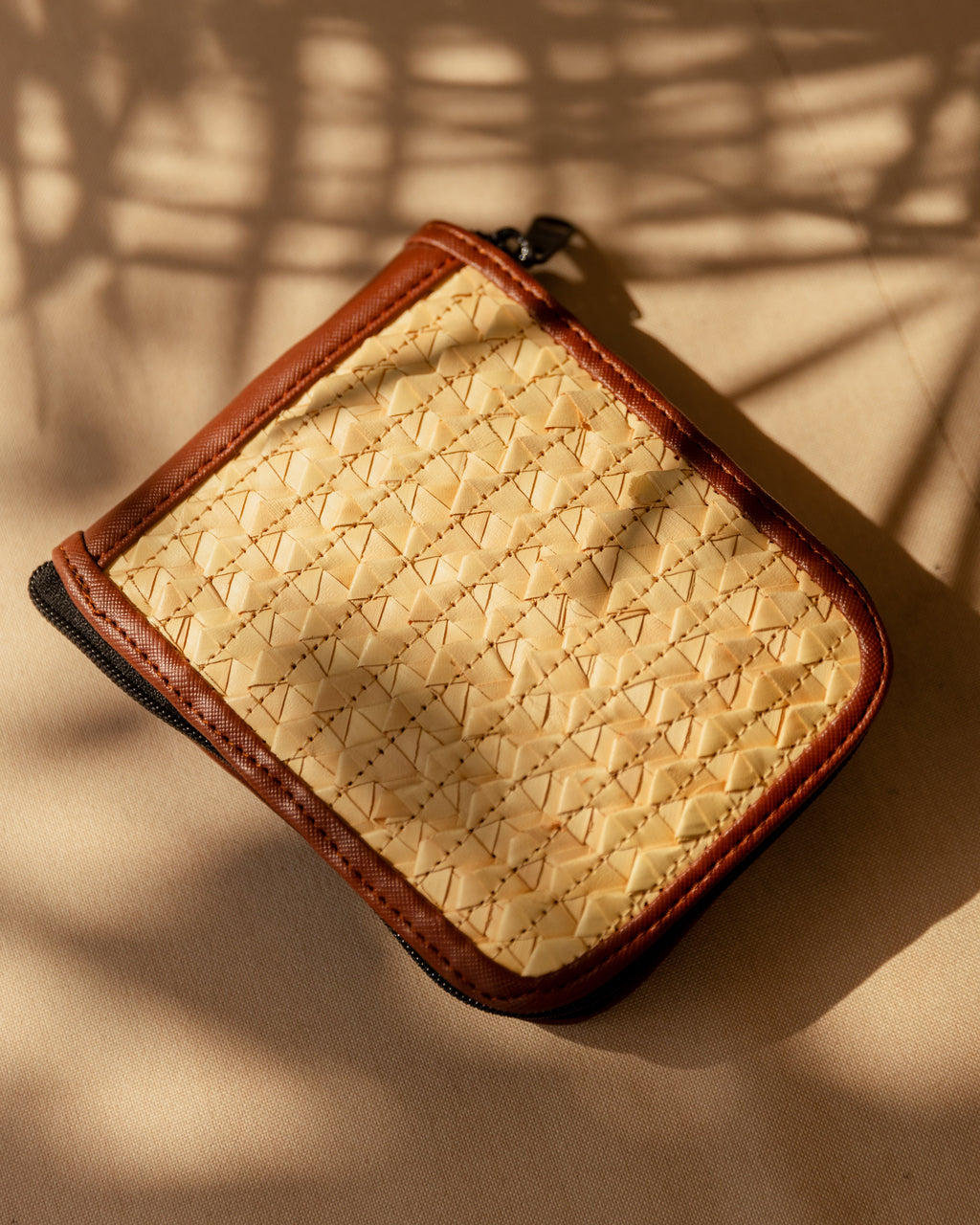 Woven Rattan and Canvas Zippered Pouch Eco-Friendly Travel Case - Image 2