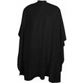 Professional black barber cutting cape with metal snap closure