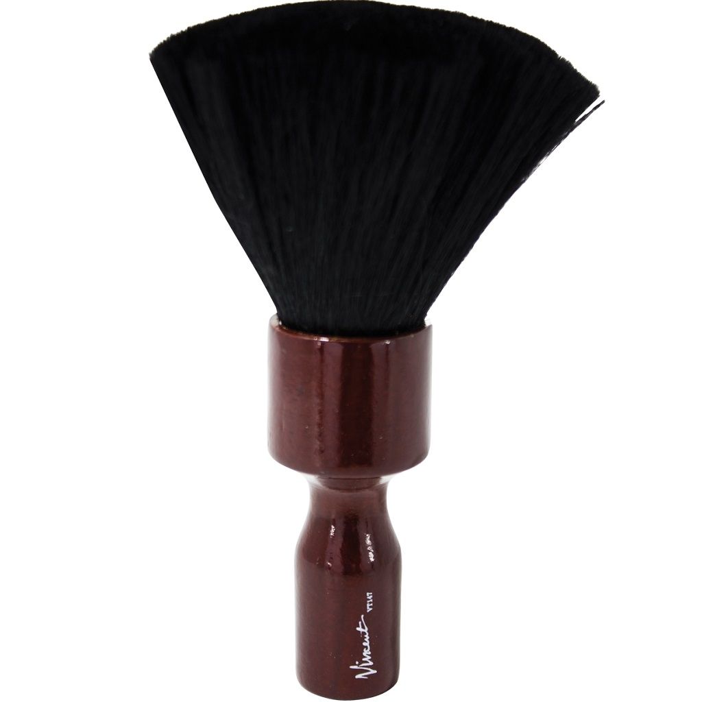 Professional 7-inch jumbo neck duster with black goat hair bristles and a glossy mahogany handle.