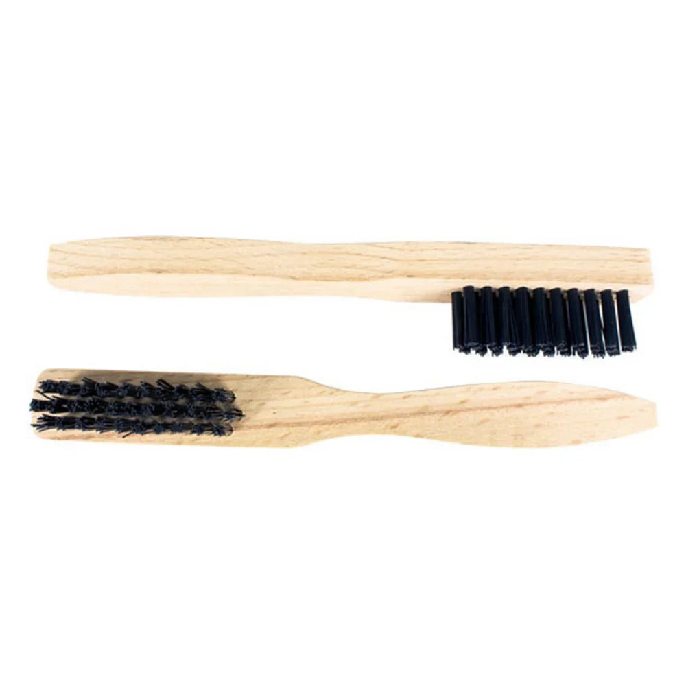 A 2-pack of Vincent clipper cleaning brushes with natural wood handles and black goat hair bristles.