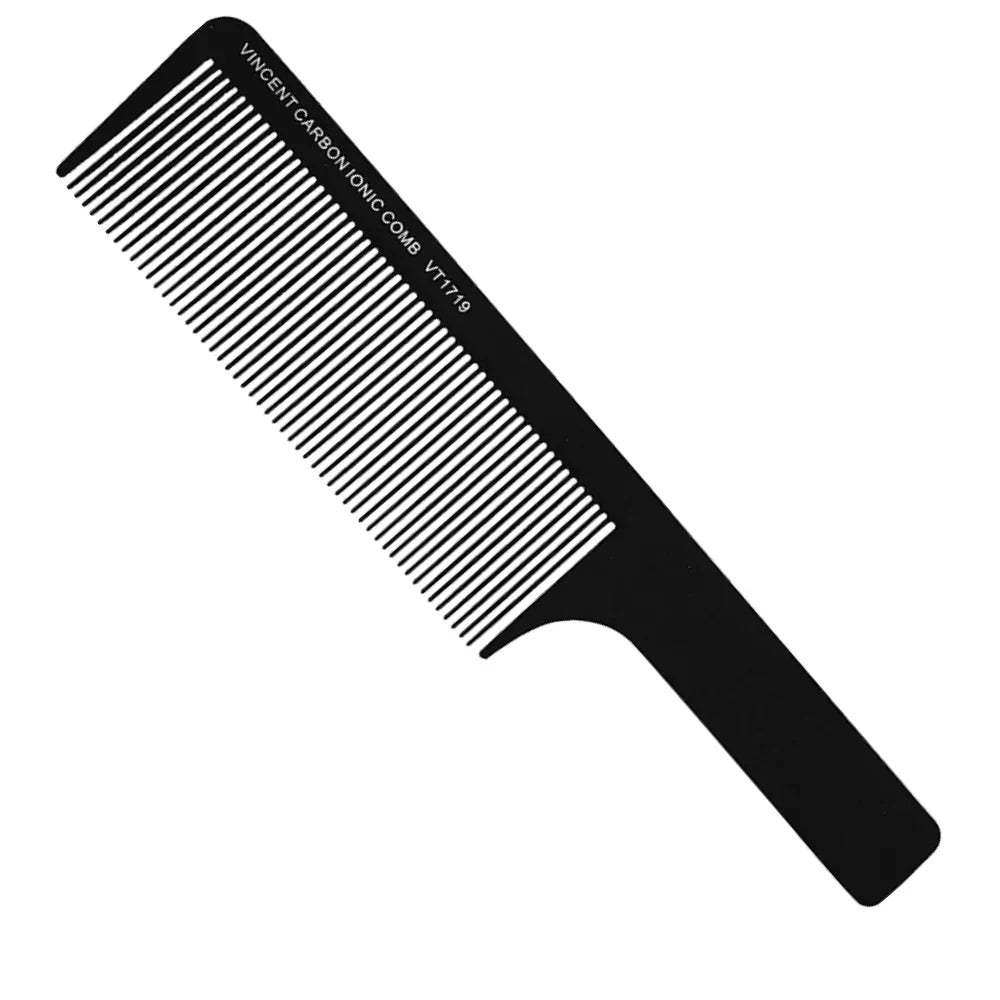 9-inch black carbon flat top barber comb by N.o.s. Barber Supply