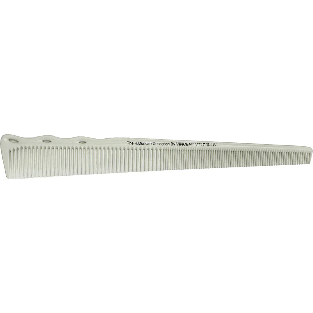 Vincent 7-inch white ceramic narrow tapering comb for professional barber use