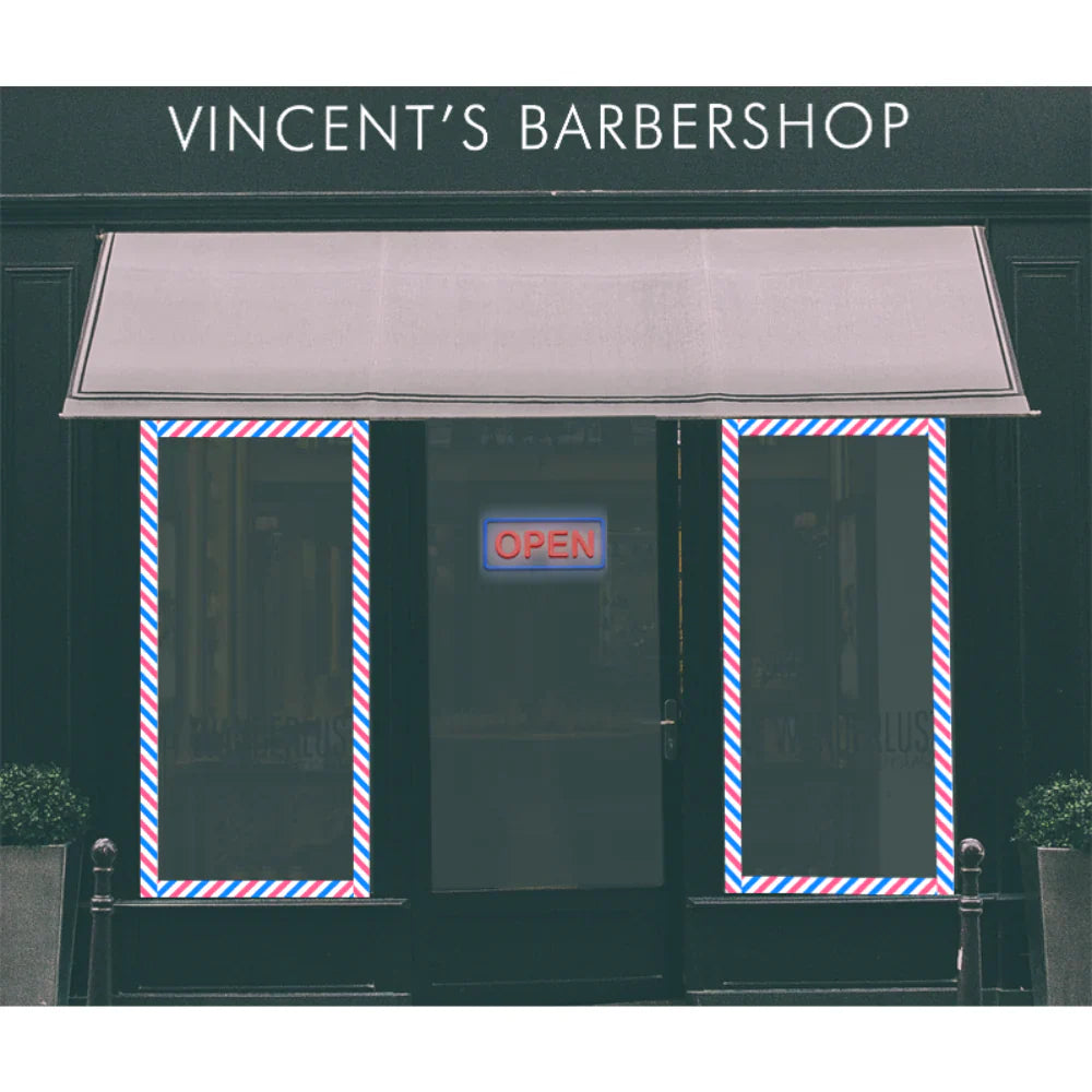 A professional shop window exterior featuring the Vincent Window Decal Trim in a sleek, weather-resistant finish.