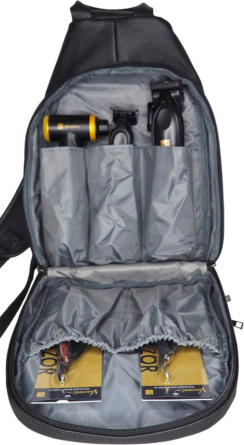 Vincent Black Leather Barber Tool Shoulder Bag Professional Case