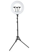 Professional 18-inch Yanaki ring light with stand, featuring a sleek modern black and white aesthetic for home offices.