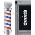 Classic barber pole window decal measuring 10 by 35 inches in weatherproof vinyl for barber shop storefronts.