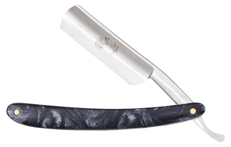Yanaki Permanent Blade Straight Razor with black shell handle and wooden storage box
