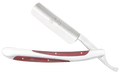Yanaki permanent blade straight razor in silver with a mahogany wood handle, set against a classic background.
