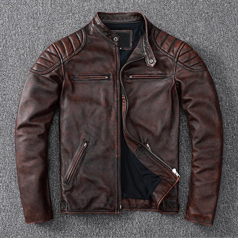 Men's Vintage Brown Genuine Leather Biker Motorcycle Jacket