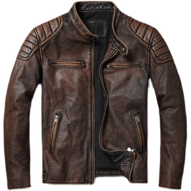 Men's Vintage Brown Genuine Leather Biker Motorcycle Jacket