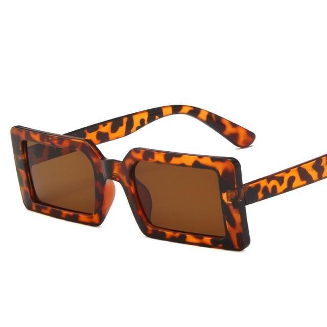 Retro Brown Small Rectangle Frame Sunglasses for Women