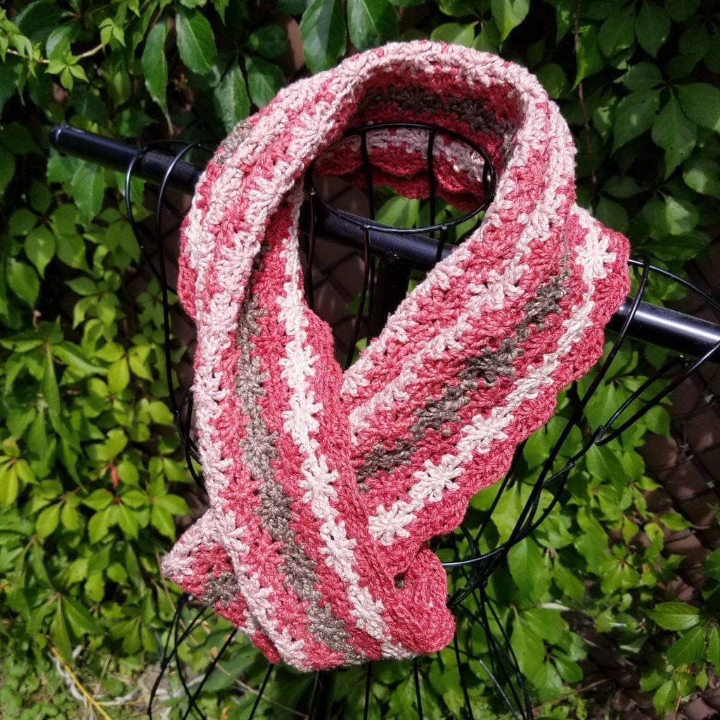 Vintage Rose Infinity Scarf handmade from recycled yarn styled as a feminine winter accessory