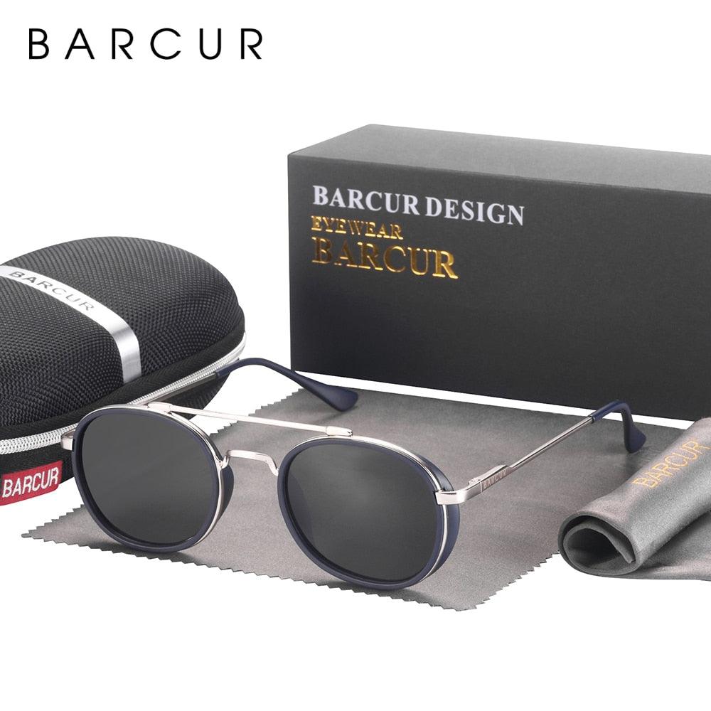 Unisex BARCUR vintage-inspired round sunglasses with black frames and polarized lenses.