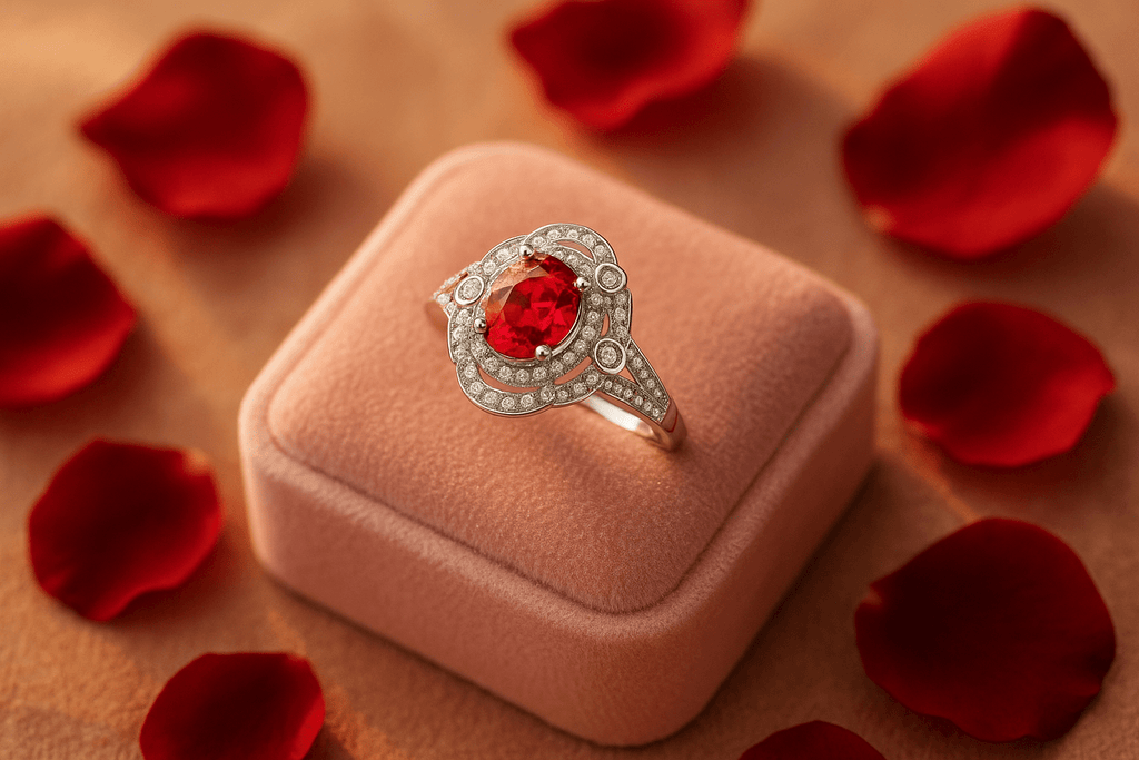Vintage Ruby & CZ Removable Head Ring - 925 Sterling Silver Rhodium Plated