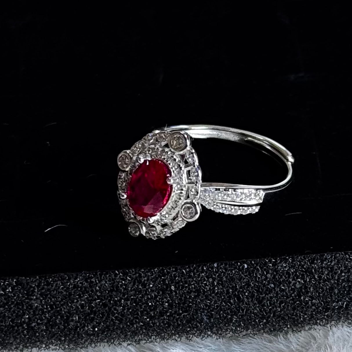 Vintage Ruby & CZ Removable Head Ring - 925 Sterling Silver Rhodium Plated