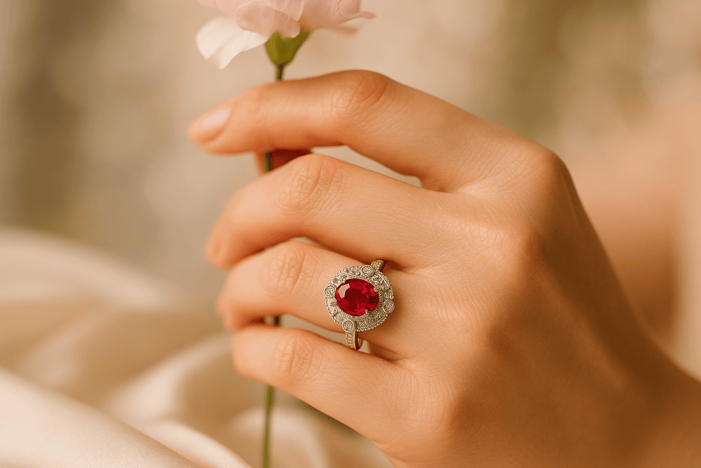 Vintage Ruby & CZ Removable Head Ring - 925 Sterling Silver Rhodium Plated