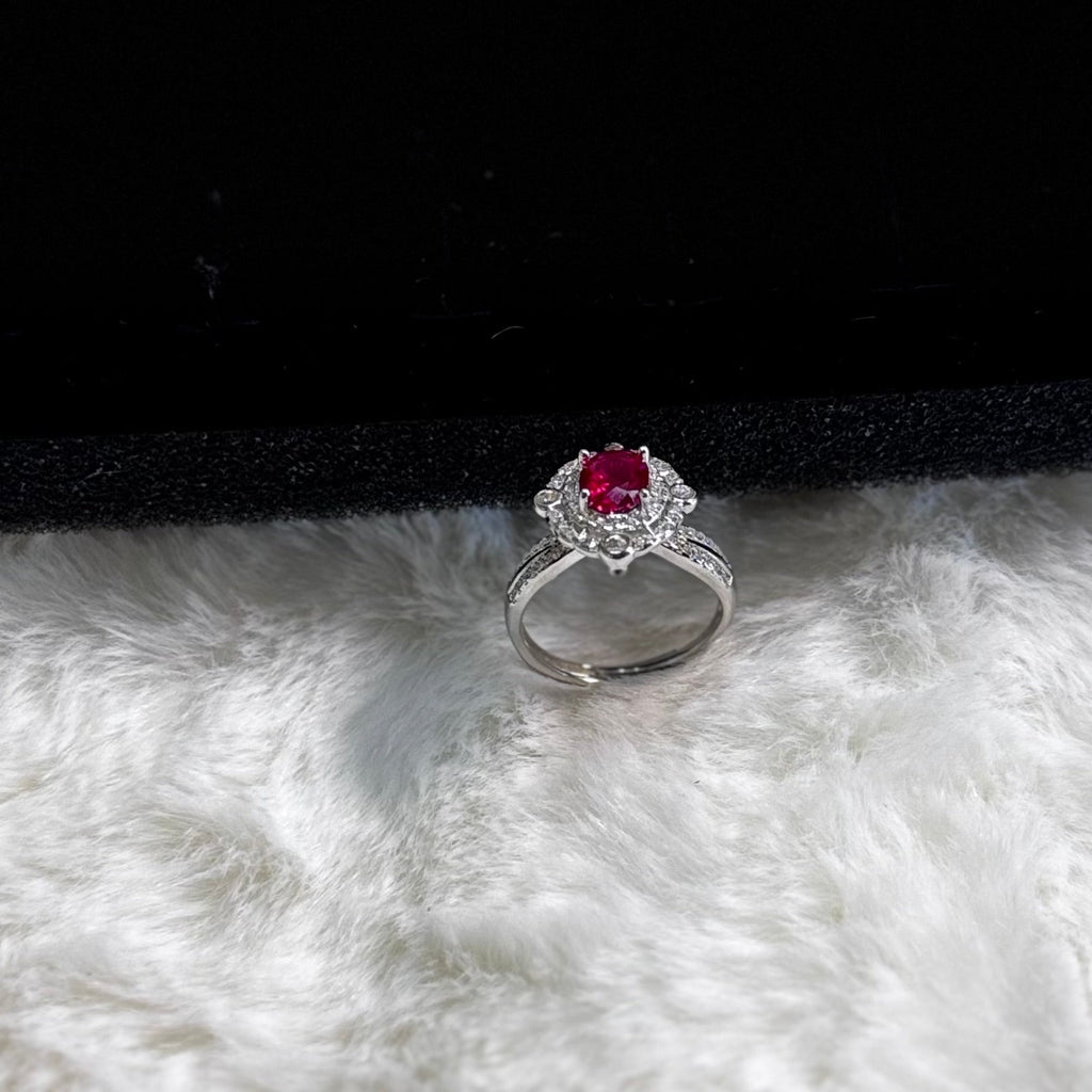 Vintage Ruby & CZ Removable Head Ring - 925 Sterling Silver Rhodium Plated