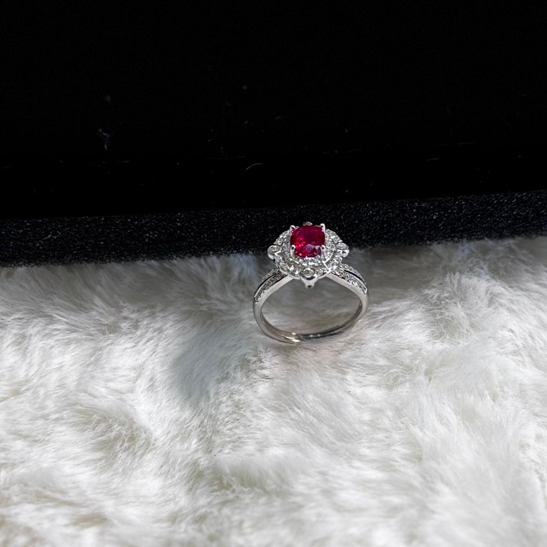Vintage Ruby & CZ Removable Head Ring - 925 Sterling Silver Rhodium Plated