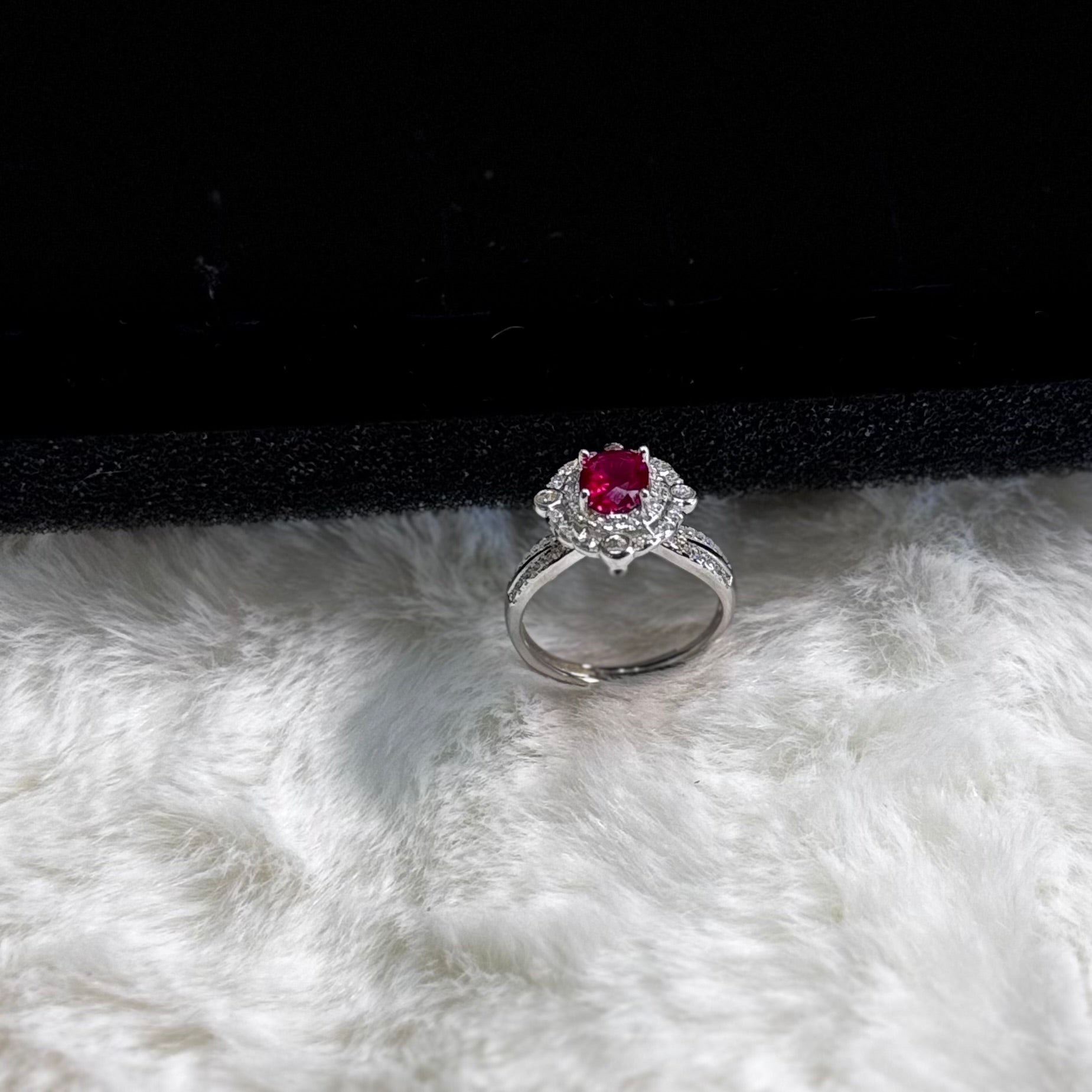 Vintage Ruby & CZ Removable Head Ring - 925 Sterling Silver Rhodium Plated