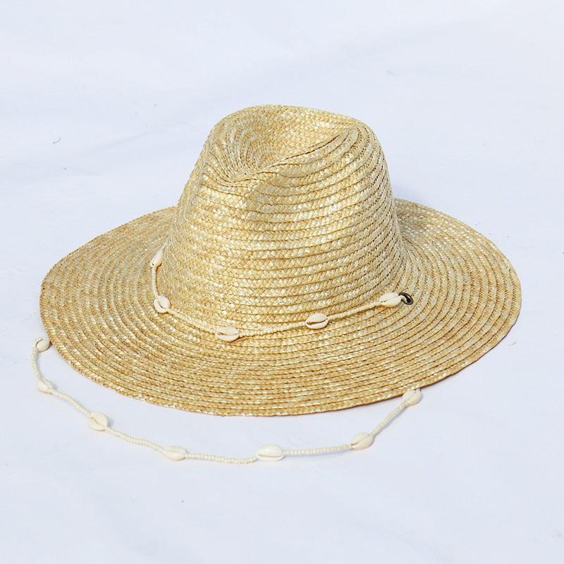 Beaded Seashell Straw Fedora – Bohemian Coastal Summer Hat