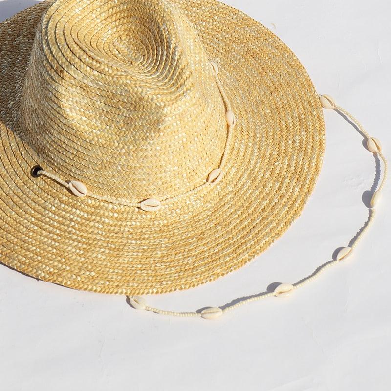 Beaded Seashell Straw Fedora – Bohemian Coastal Summer Hat